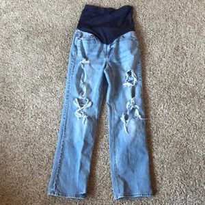 Maternity Sz 28 PinkBlush Distressed Full Panel Wide Leg Jeans